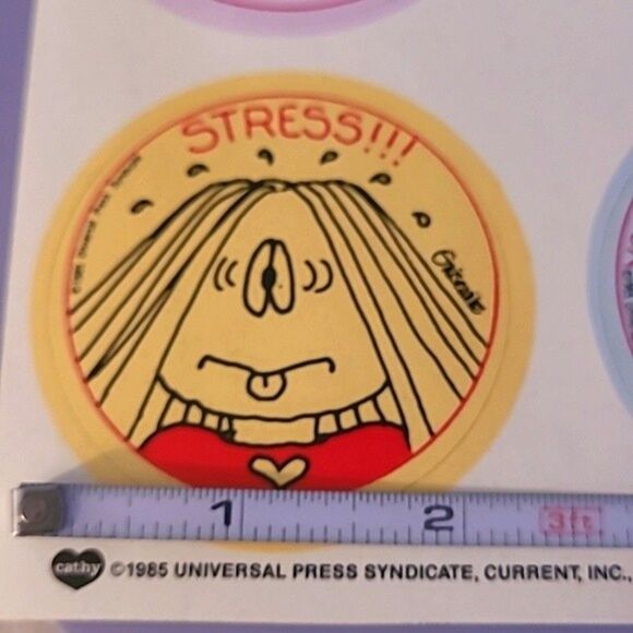 Vtg 80s CAthy Cathy Guisewite stickers on sheet page quantity 6 round Retro Y2k - Picture 2 of 16